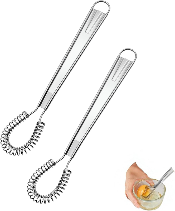 2 Piece Stainless Steel Mini Spring Coil， Whisk Set Handheld Egg Beater, Milk Fr