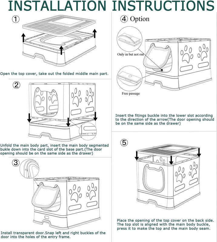 Cat Litter Box with Lid, Foldable Enclosed Covered Top Entry Kitten Litter Boxes