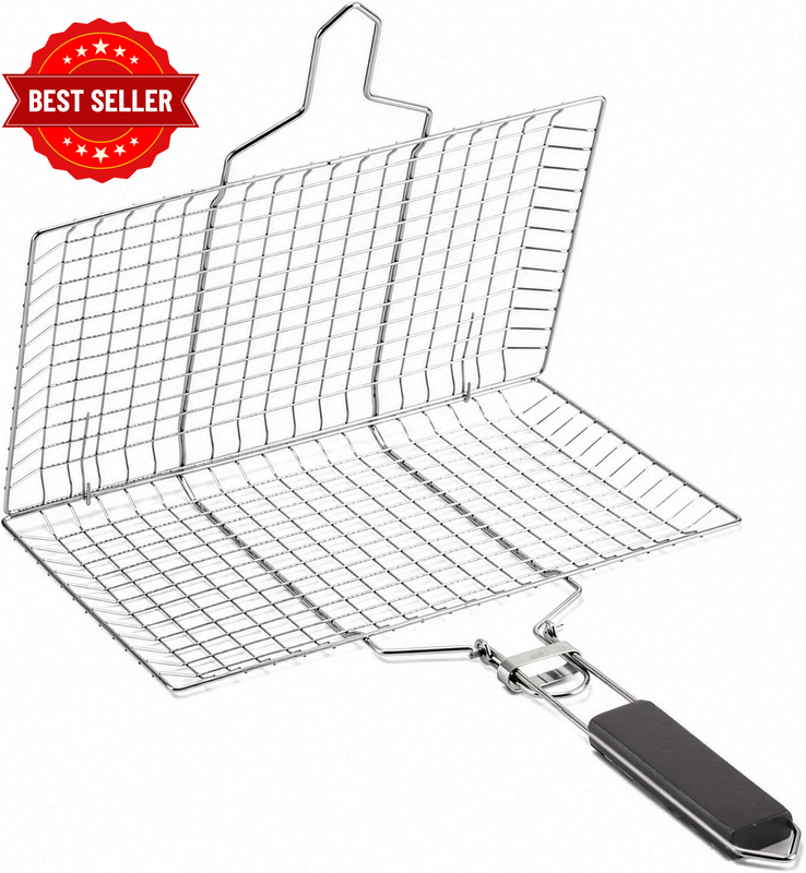 Fish Grill Basket Non-Stick, Portable Stainless Steel Grilling Basket with Locki