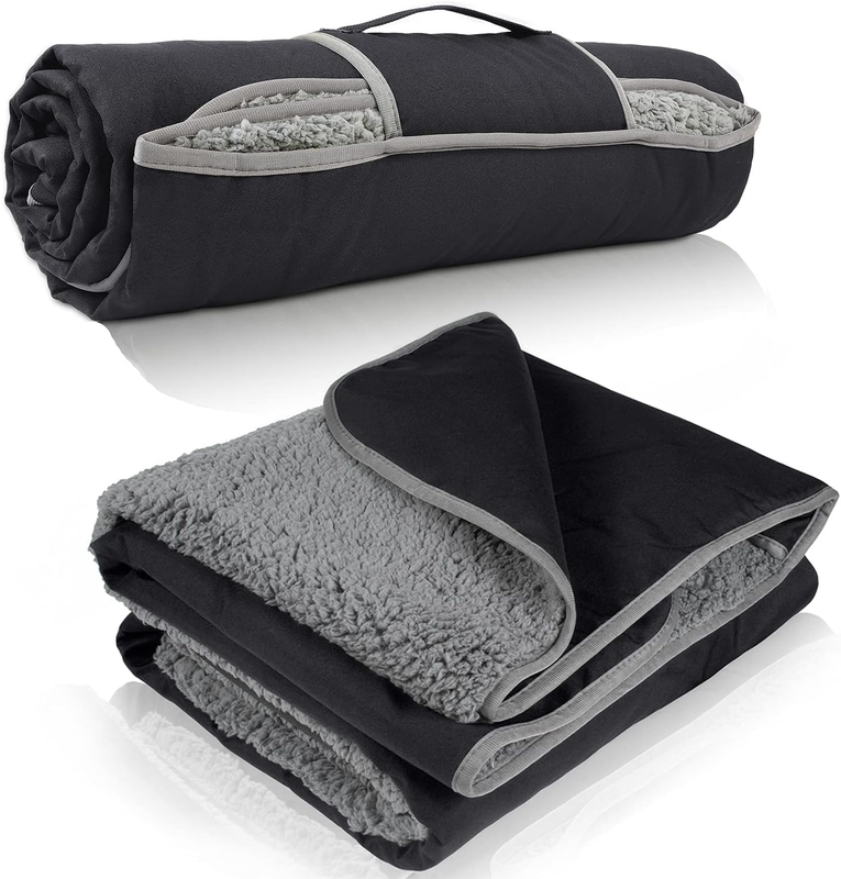 Waterproof Outdoor Blanket with Sherpa Lining, Windproof Tripl...