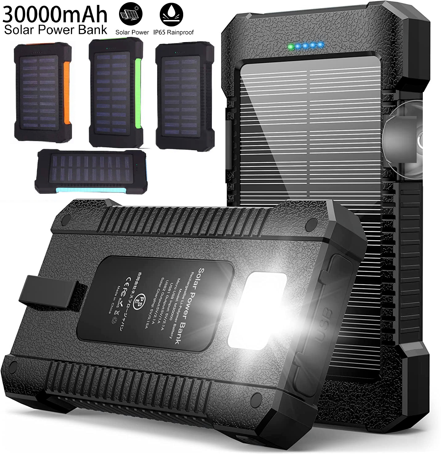 2024 Super 30000mAh USB Portable Charger Solar Power Bank for Cell Phone Gife