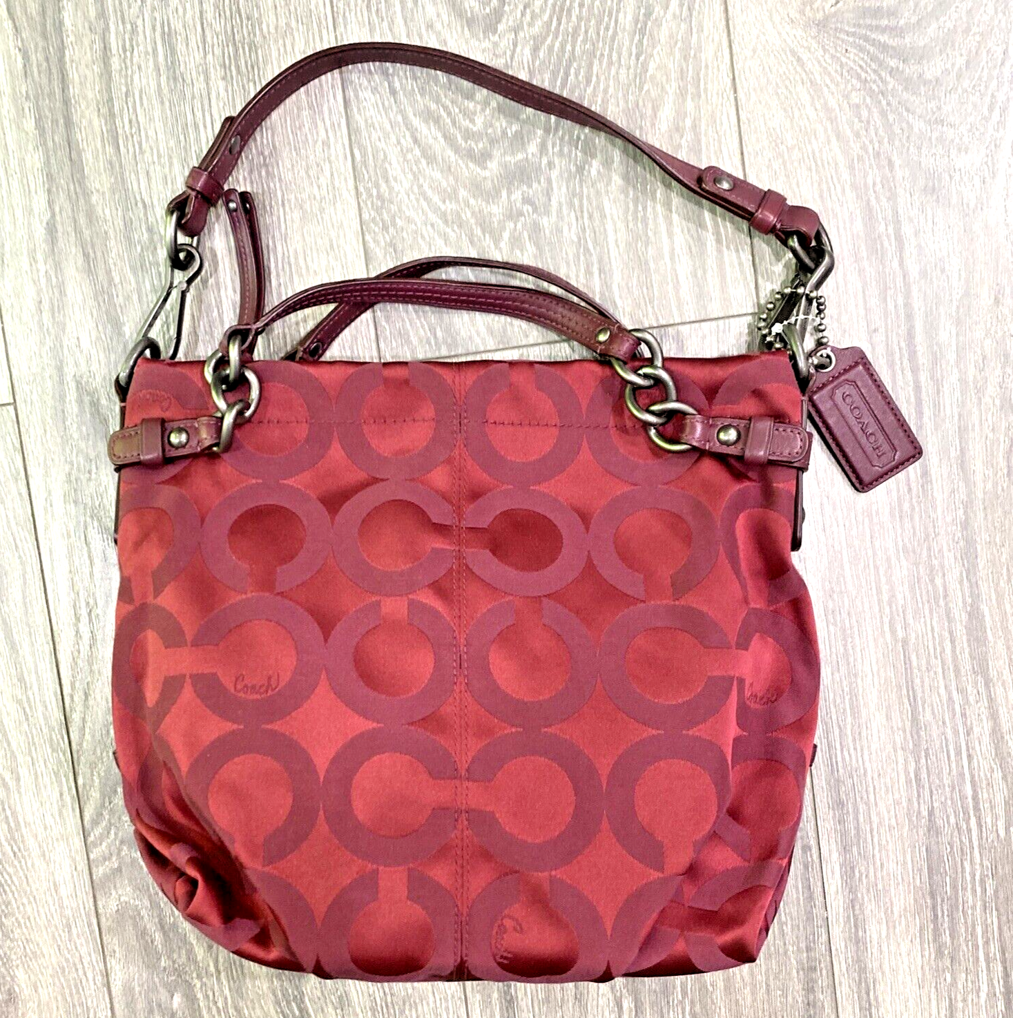 Coach #14147 Signature Op Art Brooke Red Burgundy Sateen