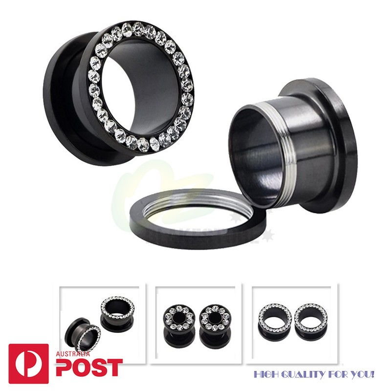 2x Surgical Steel Ear Tunnel Stretcher Piercing Plug Clear Gem Body Jewellery