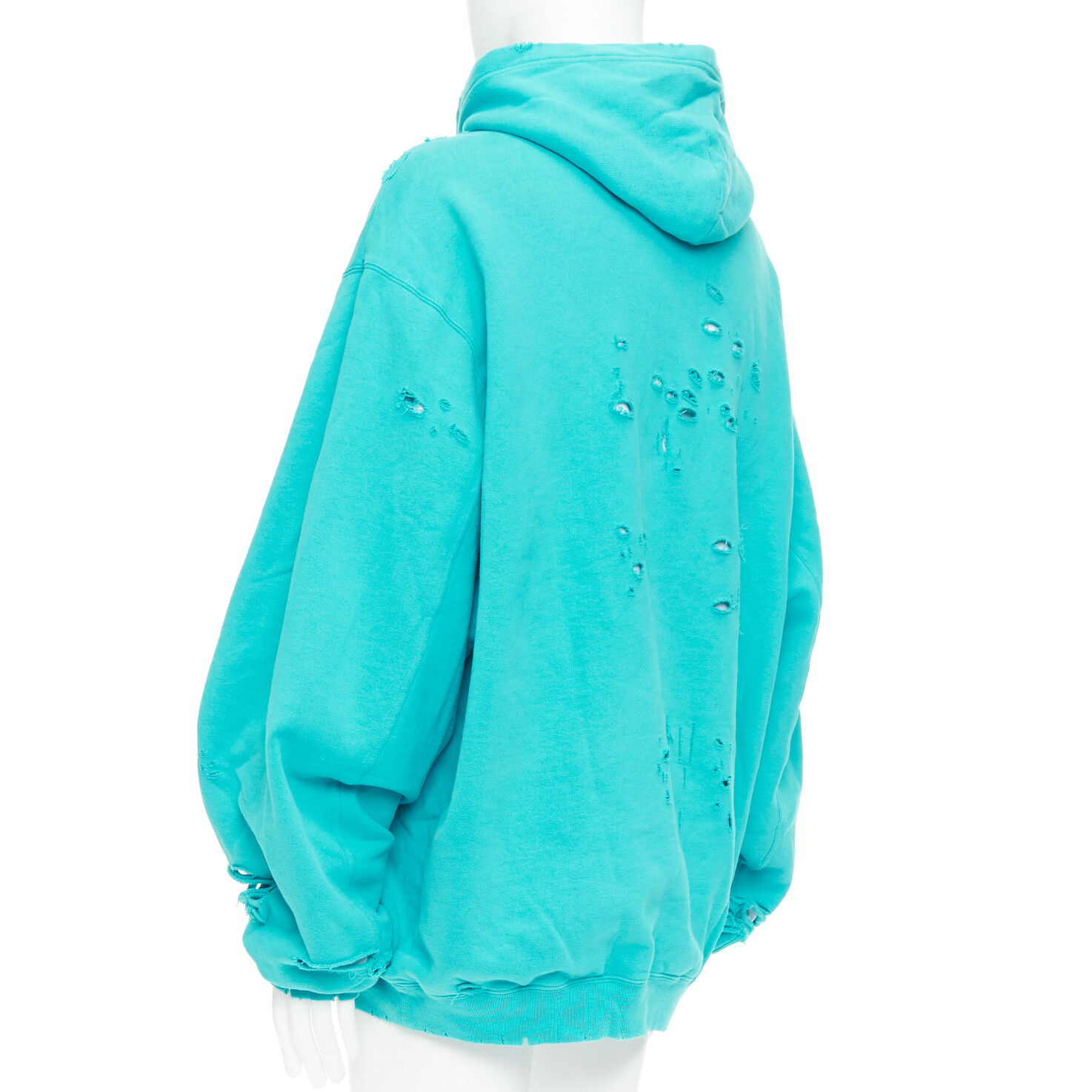 BALENCIAGA Demna 2020 teal destroyed ripped layered logo