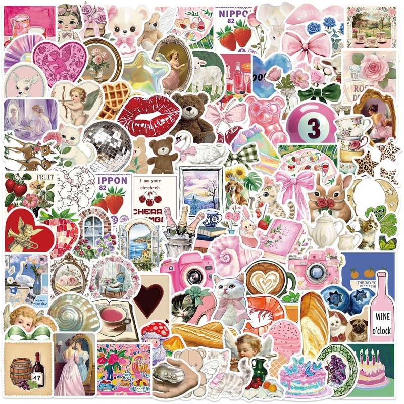 100PCS Stickers Y2K for Teen, Retro Floral & Cute Object Vinyl Stickers for Wate