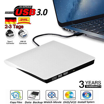 USB 3.0 Extern Slim Laufwerk CD-RW DVD Brenner mit Typ-C für pcLaptop Notebook