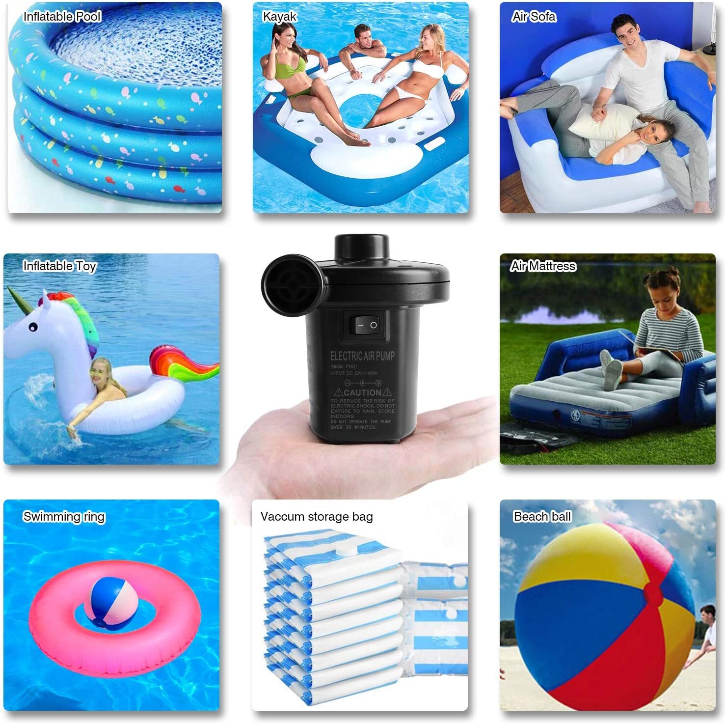 12V DC Electric Air Pump for Intex Inflatable Air Mattress Bed Boat Couch Pool