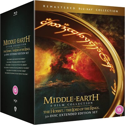 MIDDLE EARTH THE HOBBIT & LORD OF THE RINGS 6 FILM EXTENDED EDITIONS BLU RAY