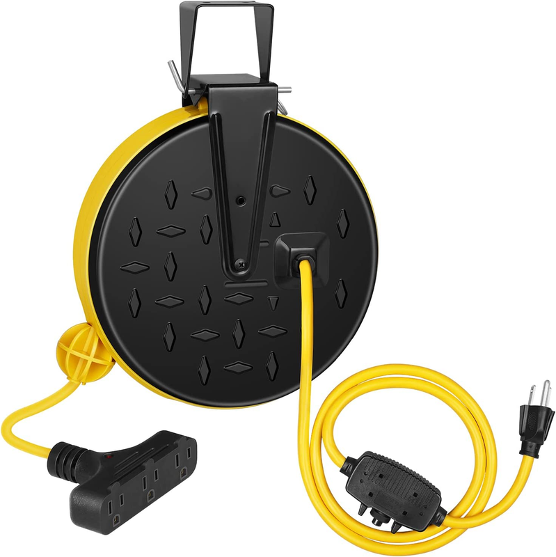 30 Ft Retractable Extension Cord Reel, Ceiling/Wall Mount 16/3 Gauge SJTW Power