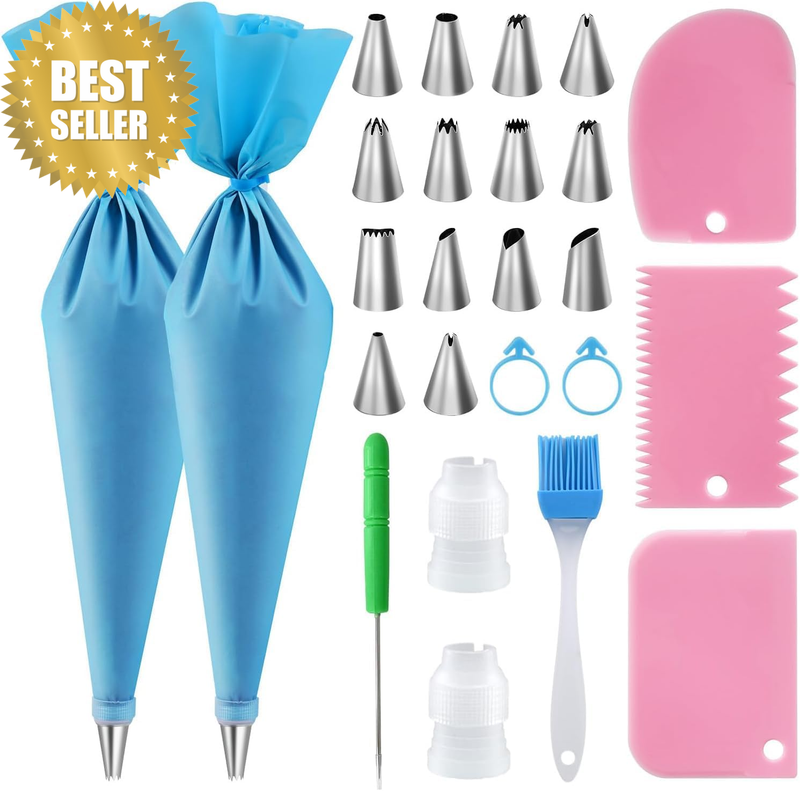 Reusable Piping Bags and Nozzles - 16 Inch Large Piping Bags, Silicone Pastry Ba