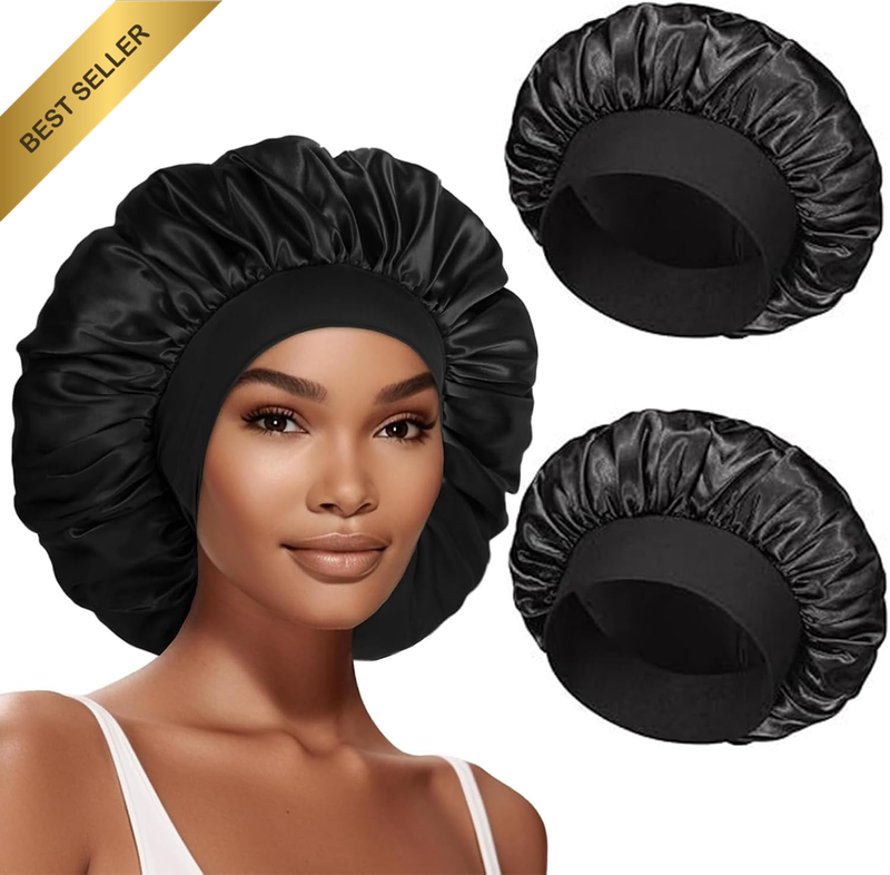 2PCS QUEEN Size Mulberry Silk Sleep Bonnet for Women - Extra Large Hair Bonnet w