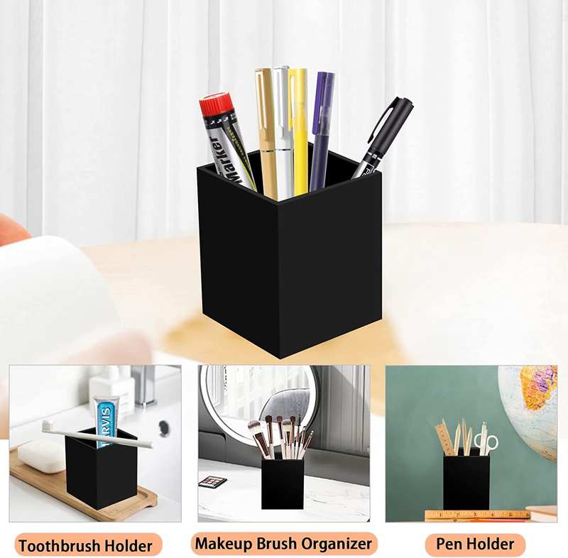 2 Pack Acrylic Pen Pencil Holder, Black Makeup Brush Holder Cup Storage Office D