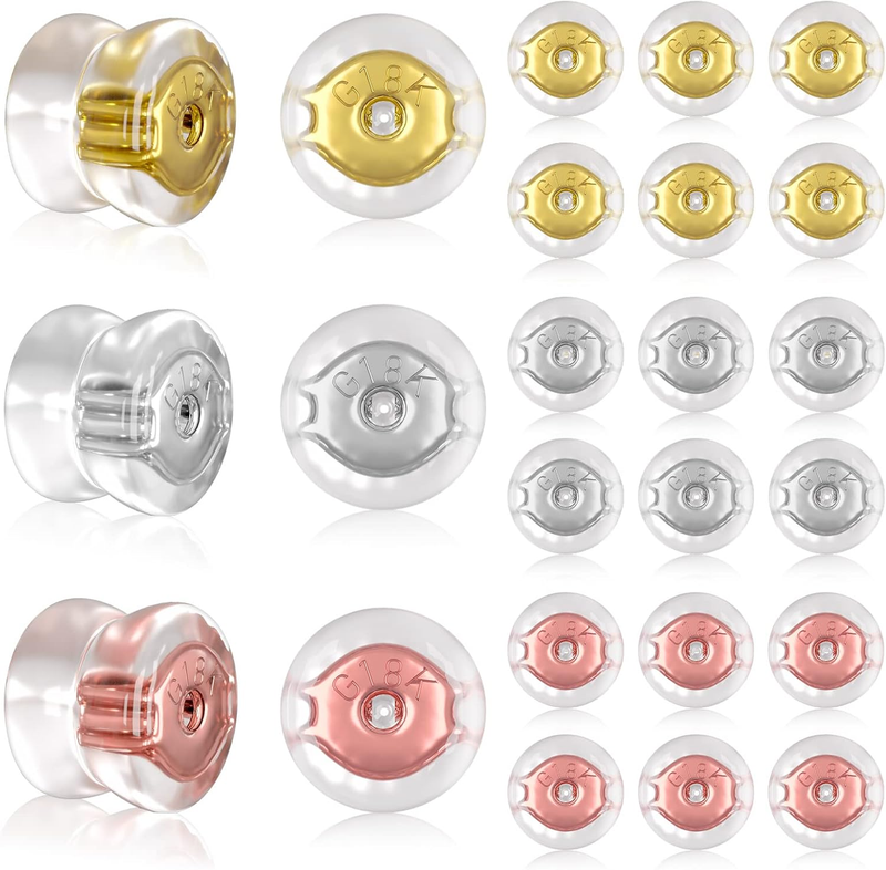 24 Pcs 12 Pairs 18K Gold Silicone Earring Backs, Locking Secure Earring Backs fo