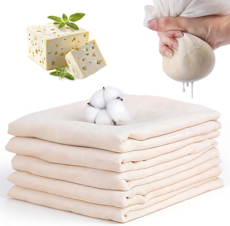 5 PCS Reusable Cheesecloth, 50X50Cm Hemmed Cheese Cloth, Fine and Reusable, Orga