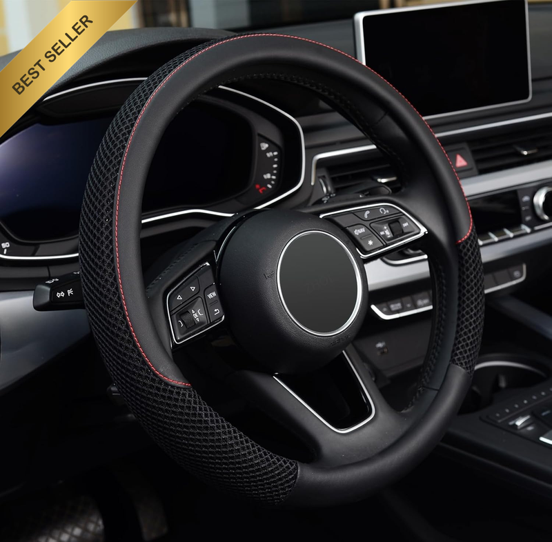 Microfiber Leather Ice Silk Steering Wheel Covers, Ultra-Thin, Comfortable, Non-