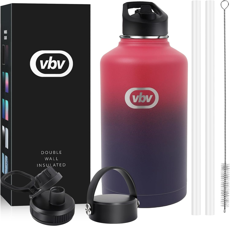 - 64 Oz, 3 Lids (straw Lid), Half Gallon Large Metal Stai