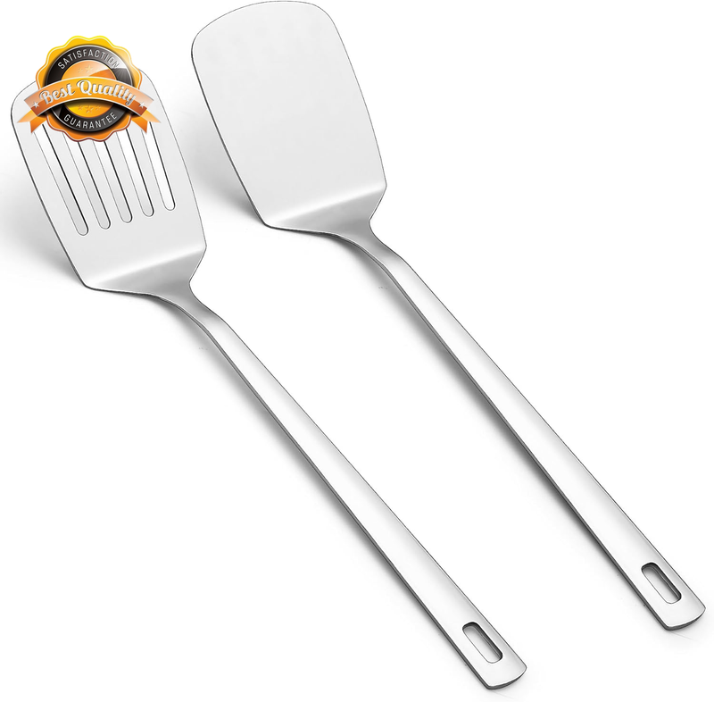 Stainless Steel Spatula Set Slotted and Solid Turner Kitchen Tools 2 Pcs