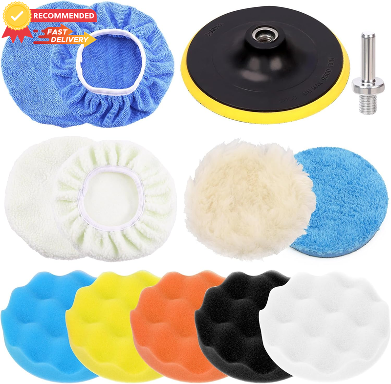 13Pcs 5" Car Buffing Pads Set Foam Wax Polishing + 8mm M10 Adapter