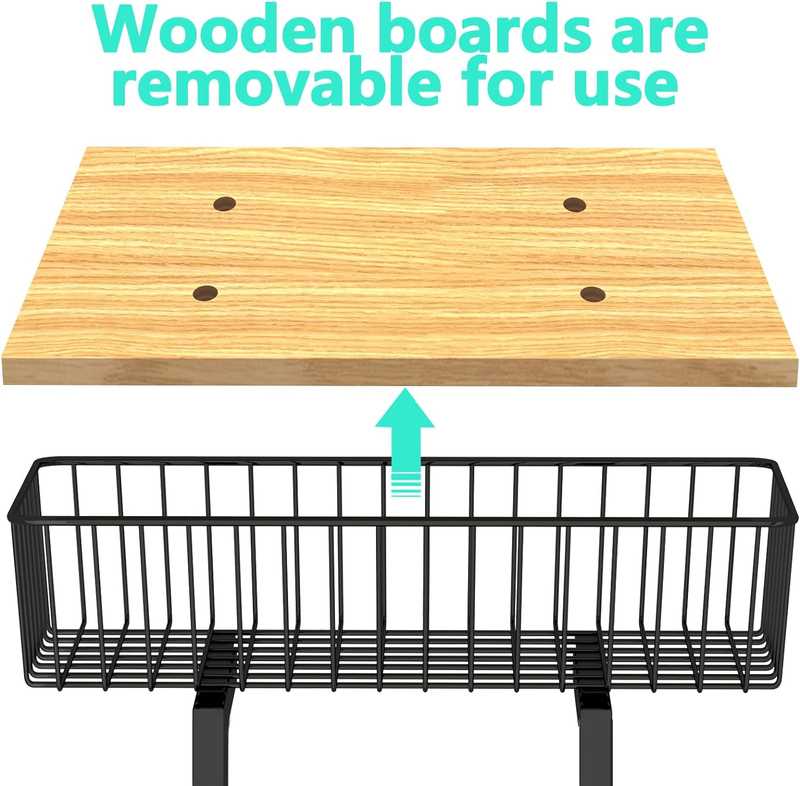 Towel Rack for Bathroom with Wood Shelf Basket, Wall Mount Towel Holder with 6 C