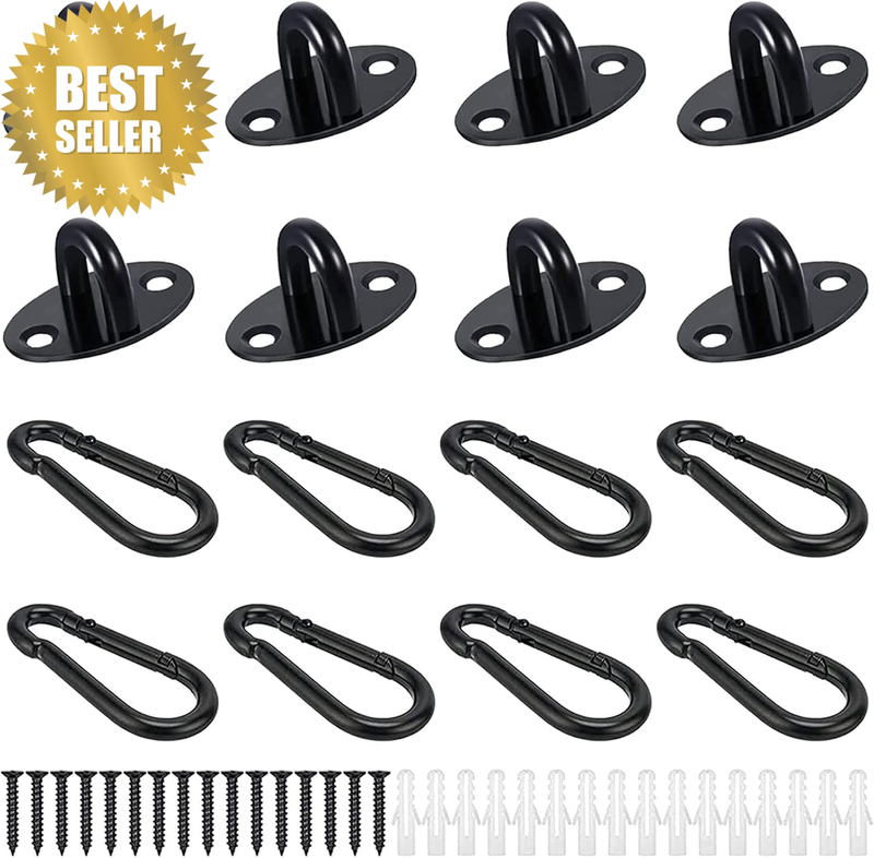 8 Pack Mini Ceiling Hooks Small Pad Eye Plate with Carabiner Clips and Screws, A