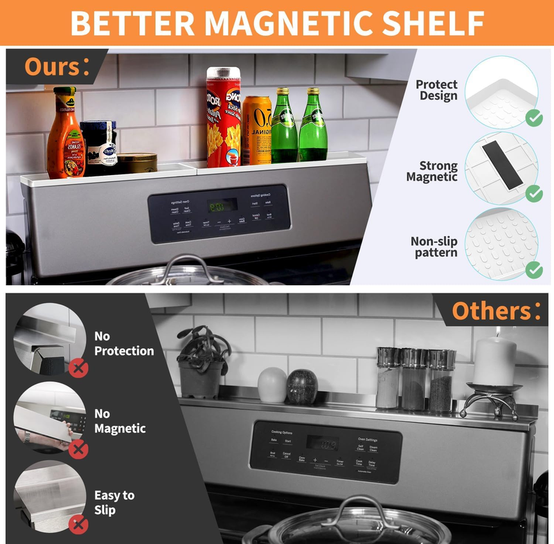 30 Inch Silicone Magnetic Stove Top Shelf, Kitchen over Stove Spice Rack Shelf A