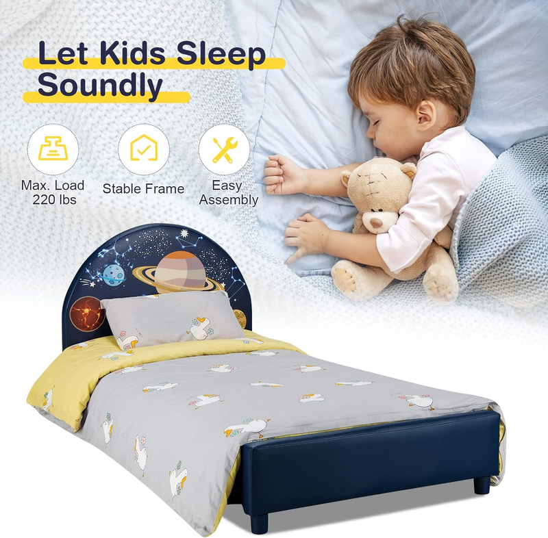Twin Bed Frames for Kids, Toddler Wooden Twin Bed Platform with Headboard & Slat