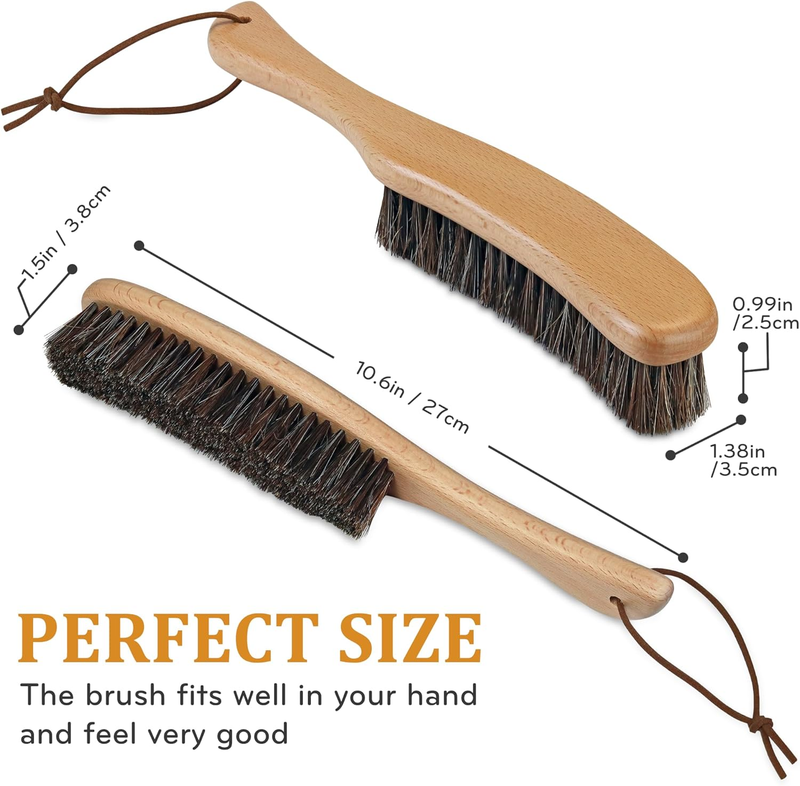 Lint Brush for Clothes with 100% Soft Horse Hair Bristle, Large Beech Wood Handl