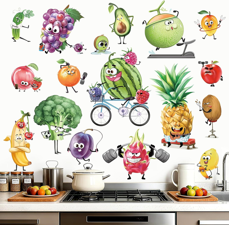 Wondever Kitchen Fruit Wall Decals Cartoon Vegetables Kitchen Wall Stickers