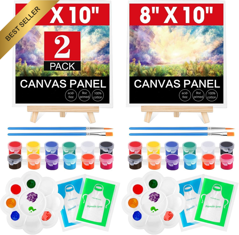 2 Pack 8X10 Canvas Painting Kits for Adults with Easel, Mini Acrylic Paint, Pain