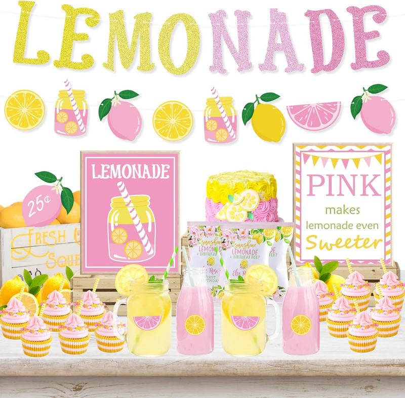 Lemon Party Decorations, Lemonade Stand Decorations with Lemonade Banner Lemonad