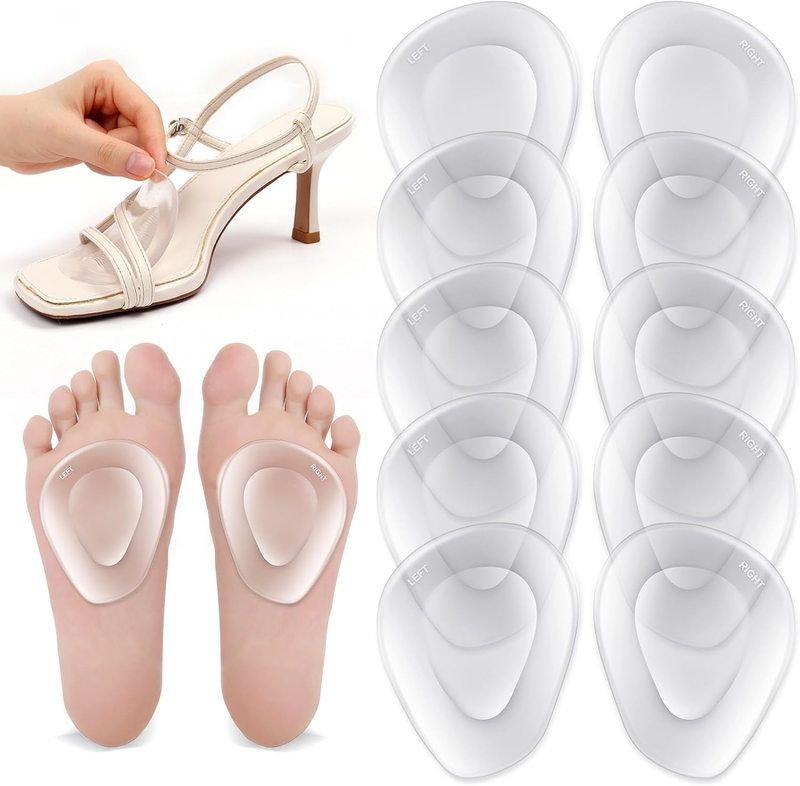 Shynek 10 Pack Metatarsal Pads for Foot Ball of Foot Cushions for Heel, Soft Gel
