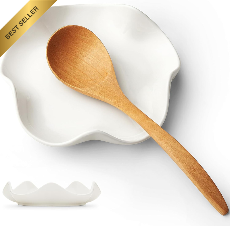 Spoon Rest for Stove Top, 5.3 Inch Ceramic Spoon Holder for Kitchen Counter, Cof