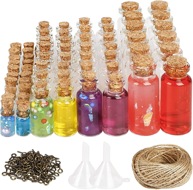 106Pcs Mini Glass Bottles with Cork Stoppers Small Jars Favors for DIY Decor