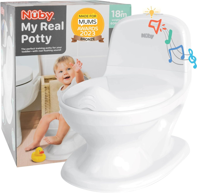 Nuby Toddler Potty Training Toilet Realistic Flush Sound Anti Slip Easy Clean