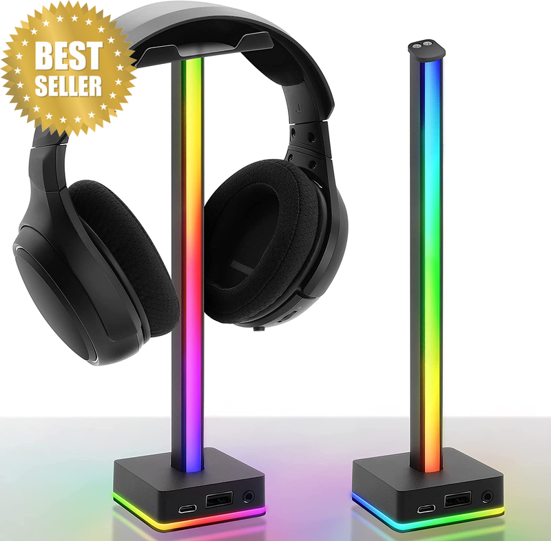 USB LED Light Bar Headphones Stand, Desktop Atmosphere RGB Backlight,50 Built-In