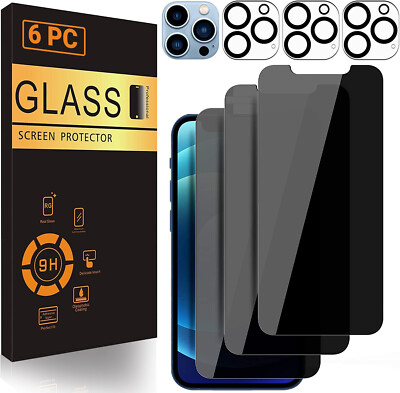 For iPhone 16 15 14 13 12 Pro Max Tempered Glass Privacy Screen Camera Protector