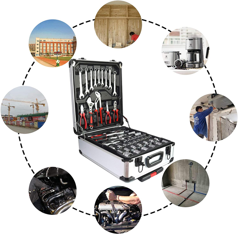 Household Hand Tool Kit With Rolling Trolley Box Home Auto Mechanics Repair Set