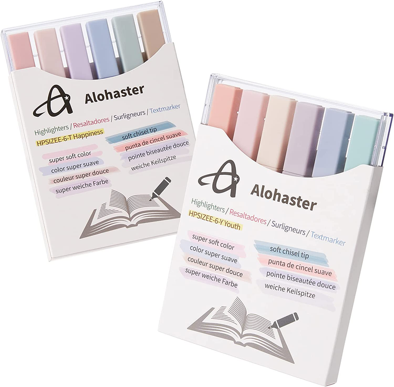 Aesthetic Cute Highlighters, Assorted Colors, Soft Chisel Tip, No Bleed, 6 Pack