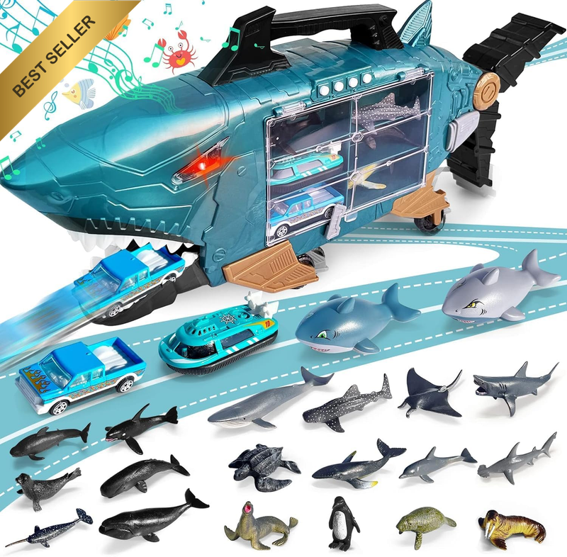 Shark Toys with Led, Music Ocean Animals Toys, Shark Truck 2Pcs Toy Trucks, Shar