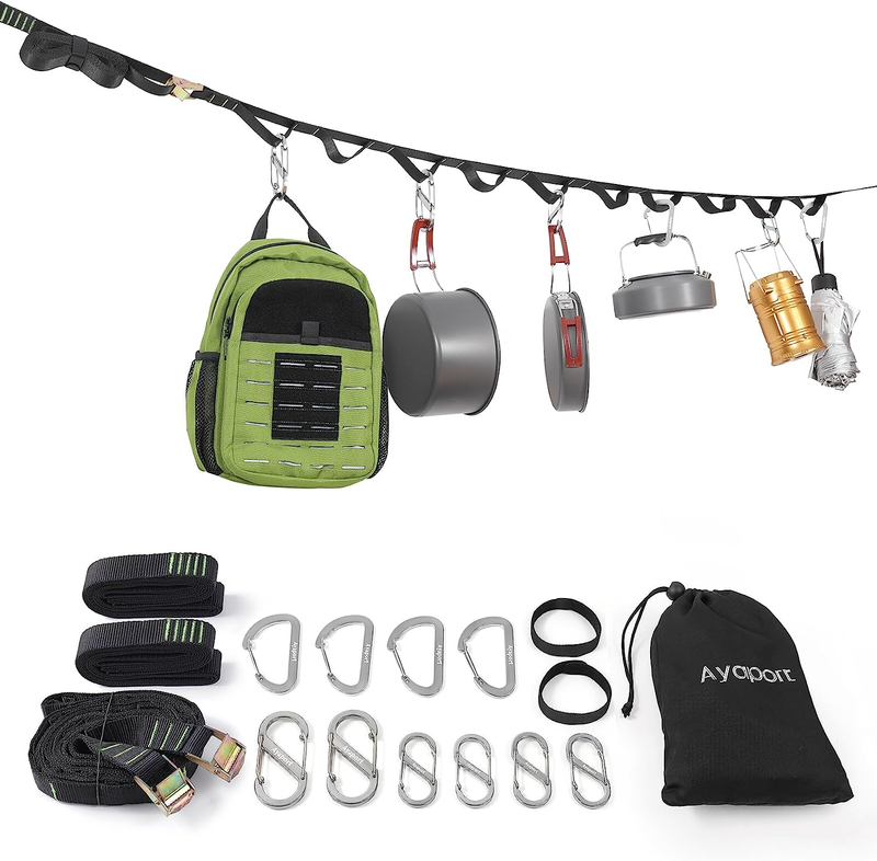 Campsite Storage Strap Tree Hang Organizer with 10 Hooks & 20 Loops Camping Gear