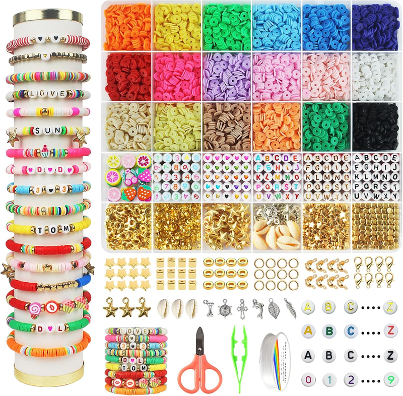 5300 Pcs Clay Beads Bracelet Making Kit, Preppy Heishi Flat Beads with Charms Ki