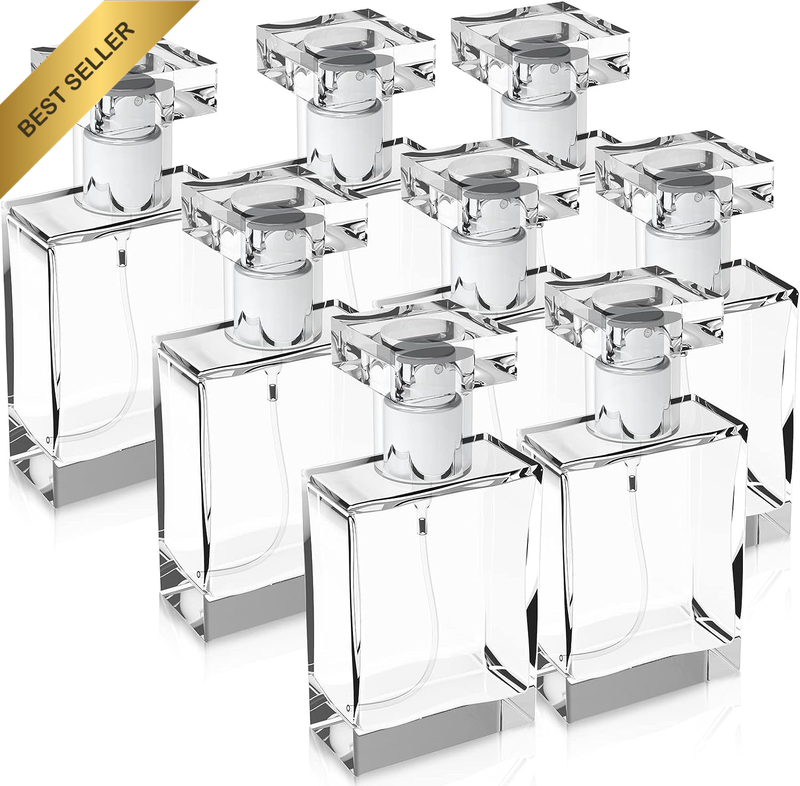 8 Pack 30Ml / 1 Oz. Clear Refillable Perfume Bottle, Portable Square Empty Glass
