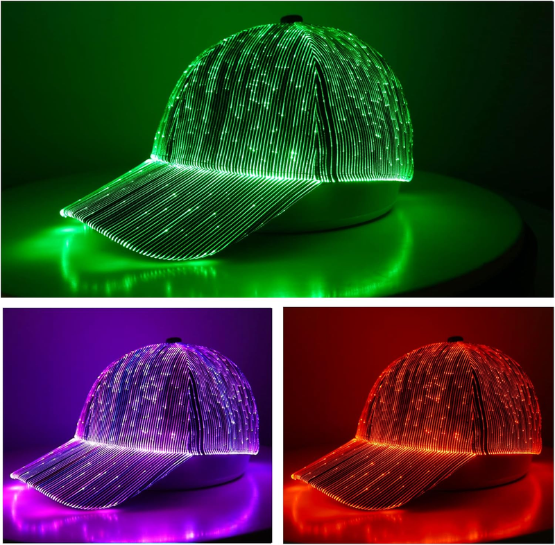 LED Light up Glow Hat, Rechargeable Fiber Optic Luminous Baseball Cap for Christmas Gift Party Festival Dance Rave