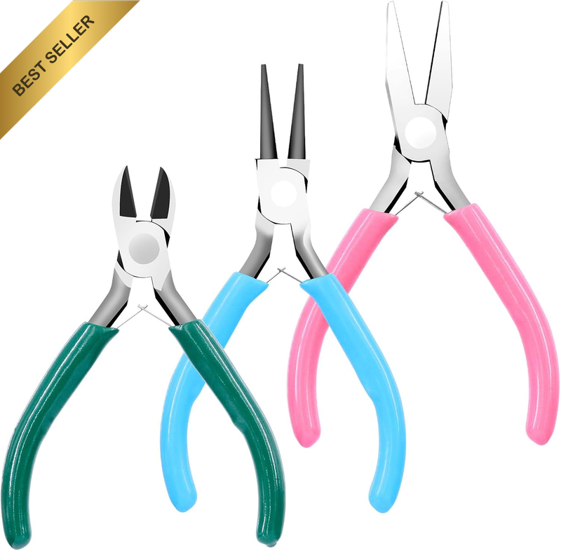 3Pcs Jewelry Pliers, Mini Jewelry Making Tools with Needle Nose/Round Nose Plier