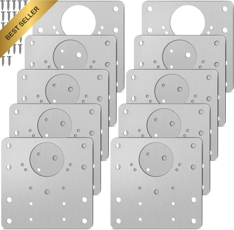 Pack of 10 Cabinet Hinge Repair Plate with Screws, Kitchen Hinge Repair Plates,