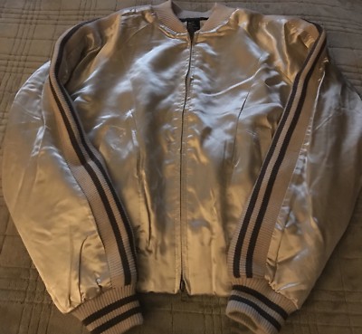 New Women s Outer Edge Silk/Rayon Zip Up Jacket Light Tan With Brown Size Medium