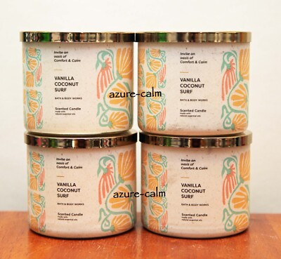 Bath & Body Works VANILLA COCONUT SURF 3-wick 14.5oz Candle x 4