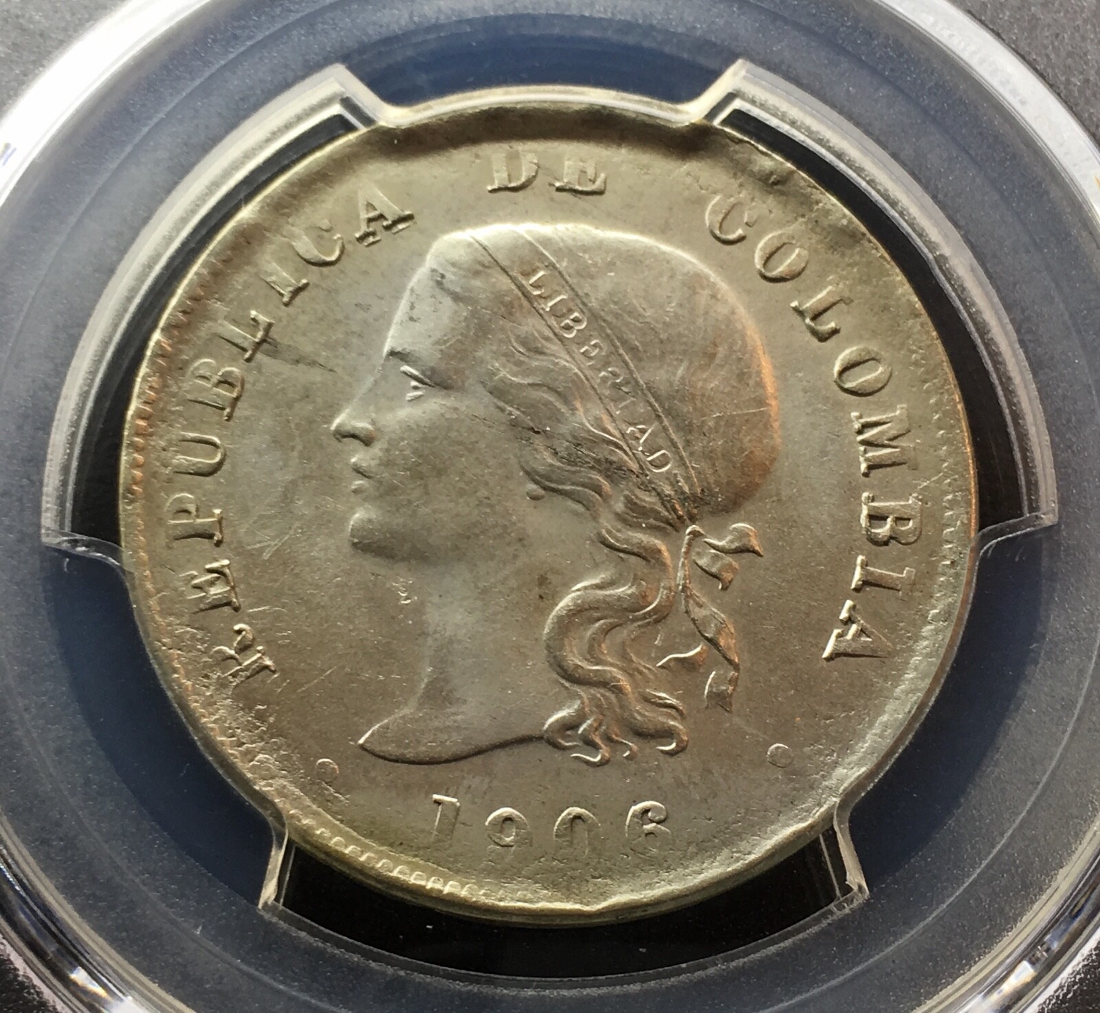 SILVER REALES 50 CENTAVOS BOGOTA (Colombia) YEAR : 1906 NGC AU DETAILS