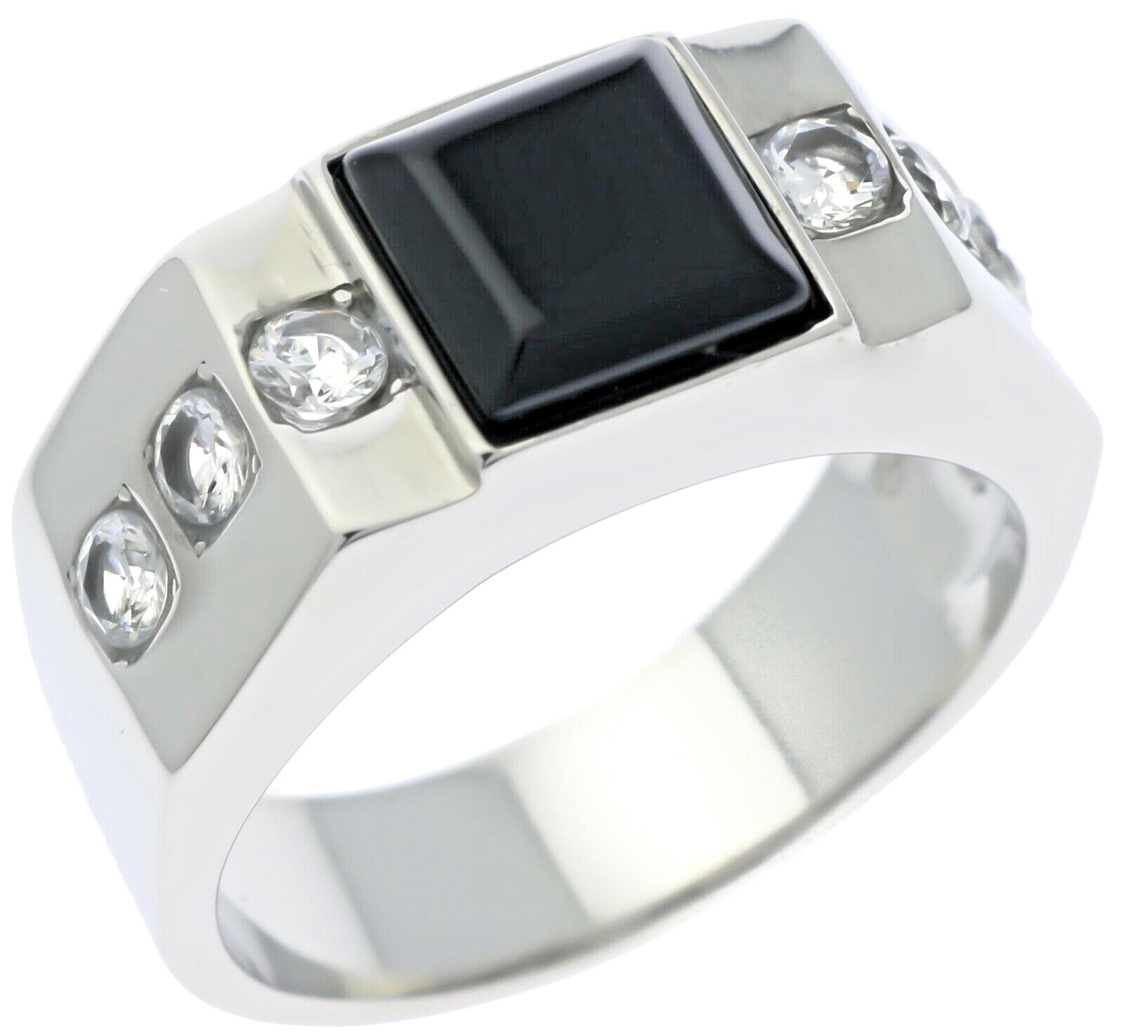 Black Onyx 4 carat Square 6 Cz Stainless Steel Men's Ring