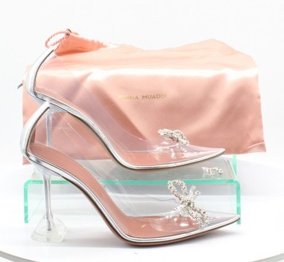 AMINA MUADDI GLASS PUMP 95 PVC WOMENS HEELS CLEAR UK 6.5 EU39 SILVER RRP £850 AD